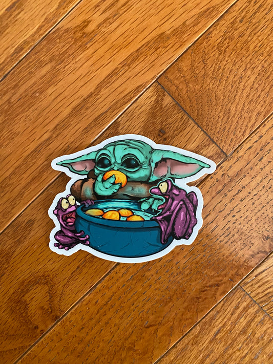 The child egg eating super cute sticker - frogs trending baby yoda stickers