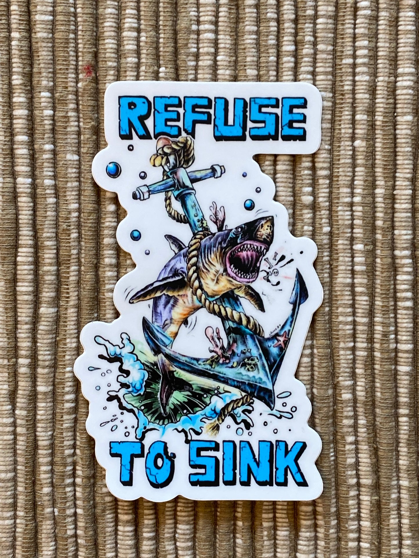 Refuse to Sink great white shark snd anchor vinyl sticker - Shark Week