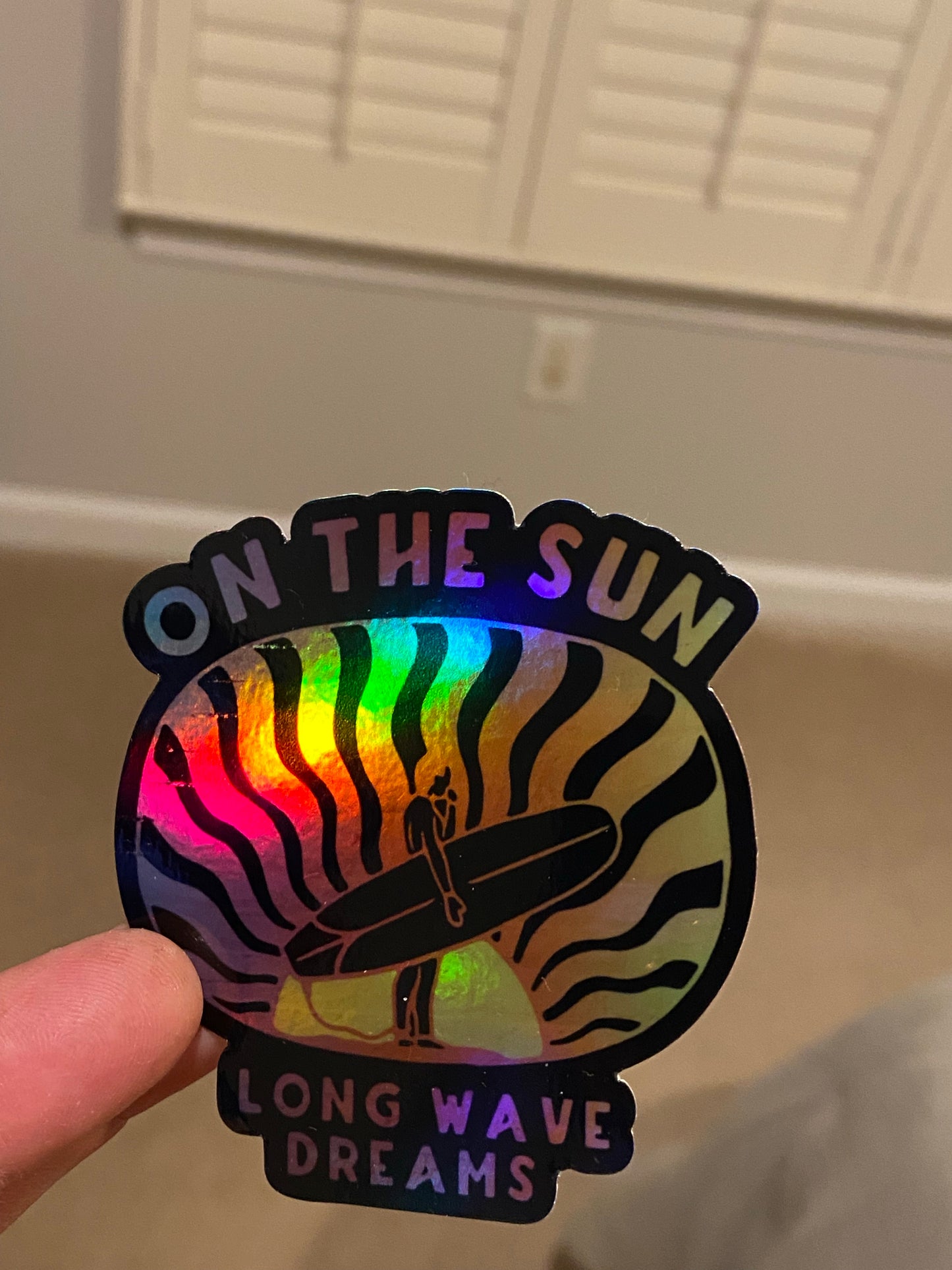 On the Sun - holographic surf sun sticker long wave dreams skull sticker