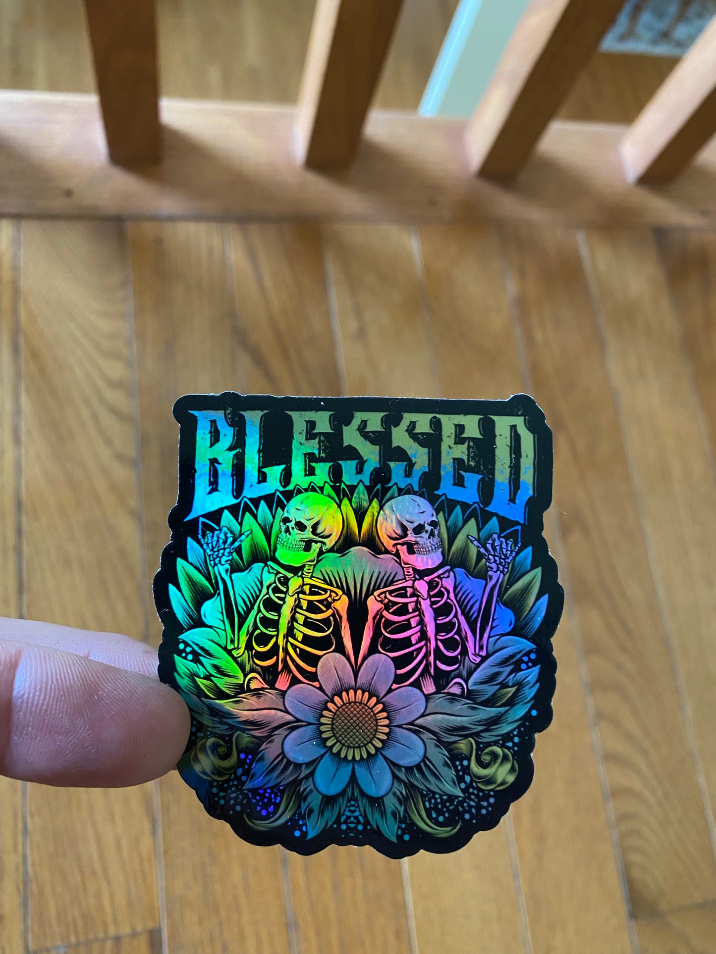 Blessed holographic skulls snd flowers - 3x3 vinyl stickers