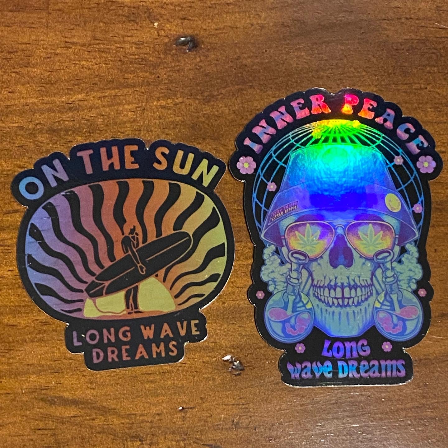 On the Sun - holographic surf sun sticker long wave dreams skull sticker