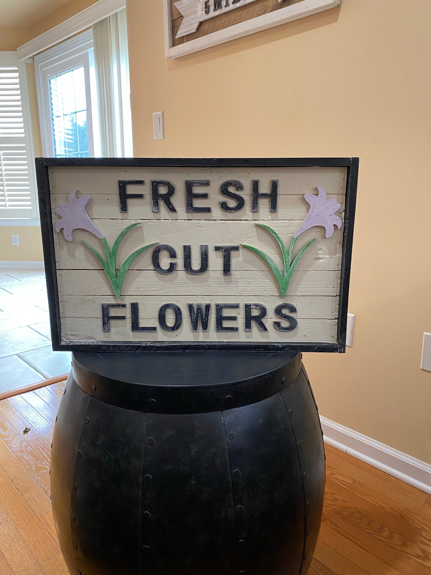 Fresh cut flower sign hide secret items in the back - think spring hidden compartment sign Security