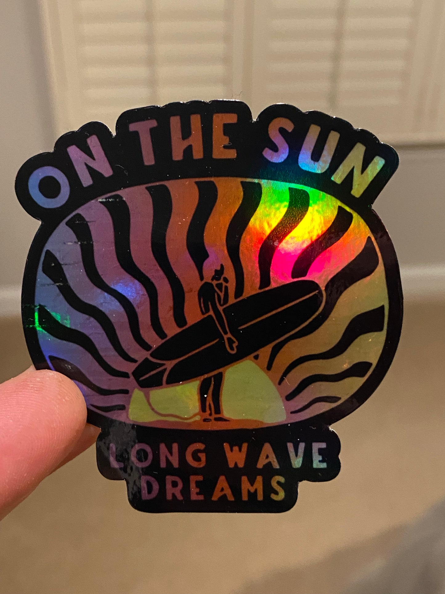 On the Sun - holographic surf sun sticker long wave dreams skull sticker