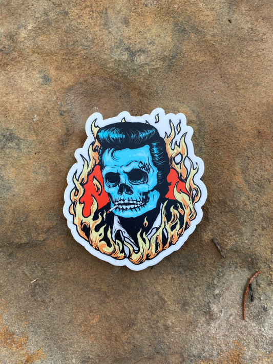 The man in black skull sticker with cigarette- ring of fire cash the man in black