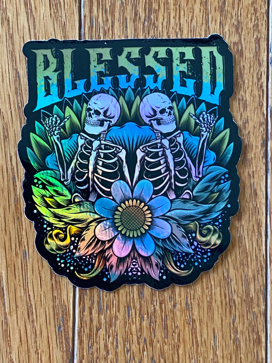 blessed skull sticker, stickers, skulls 