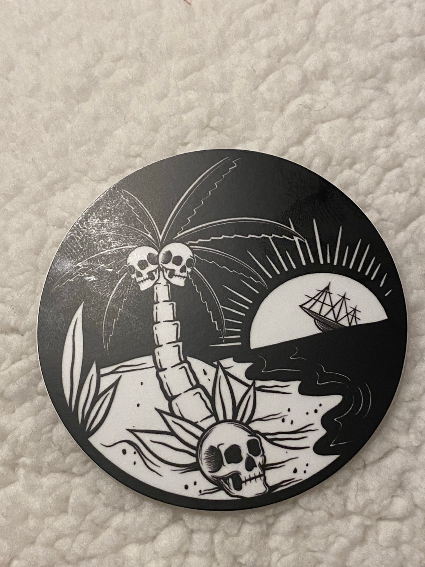 Skull palm trees  surfing sticker - Huntington Beach California Malibu New Jersey