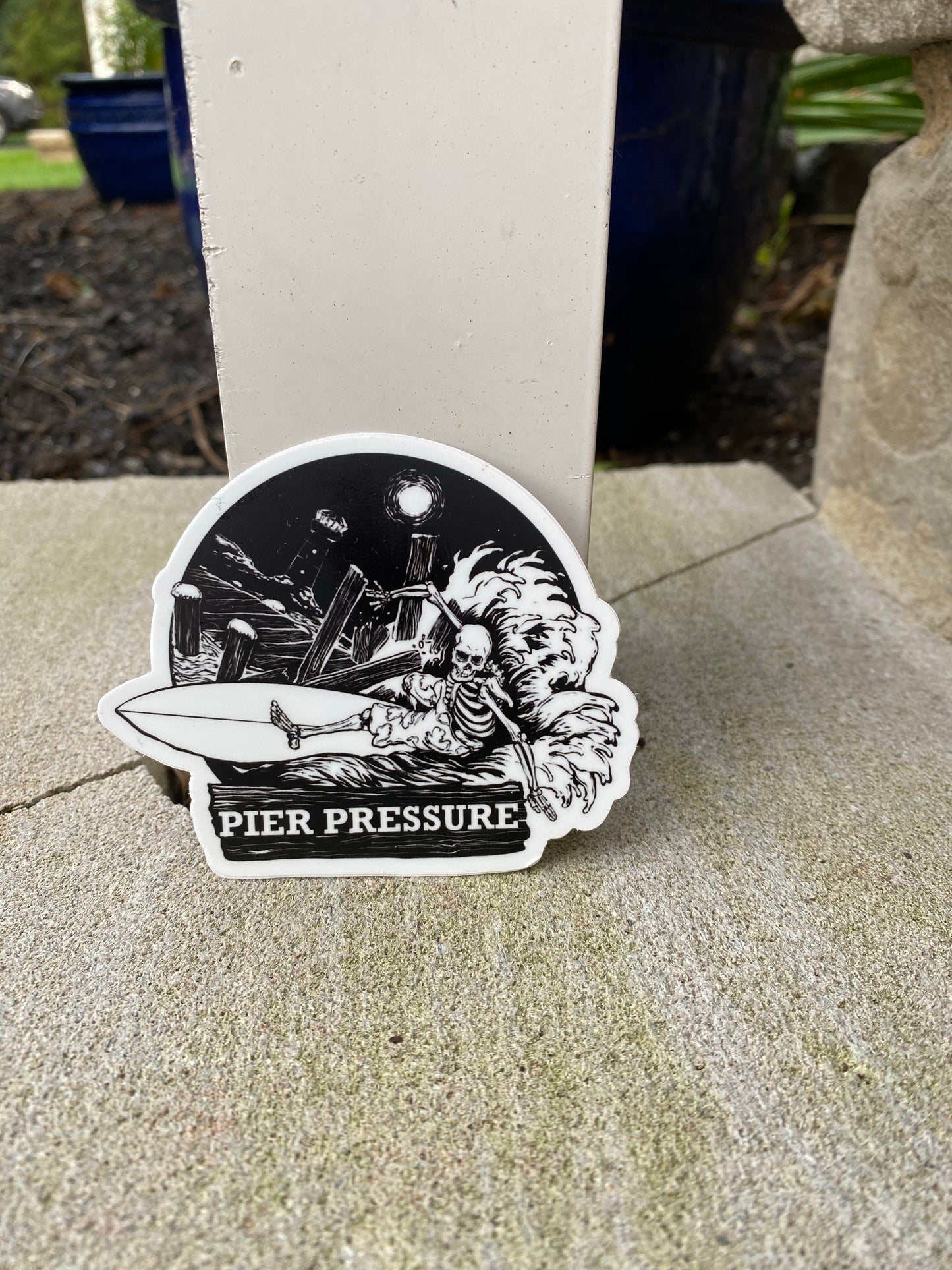 Pier pressure B&W  surfing sticker - Huntington Beach California Malibu New Jersey