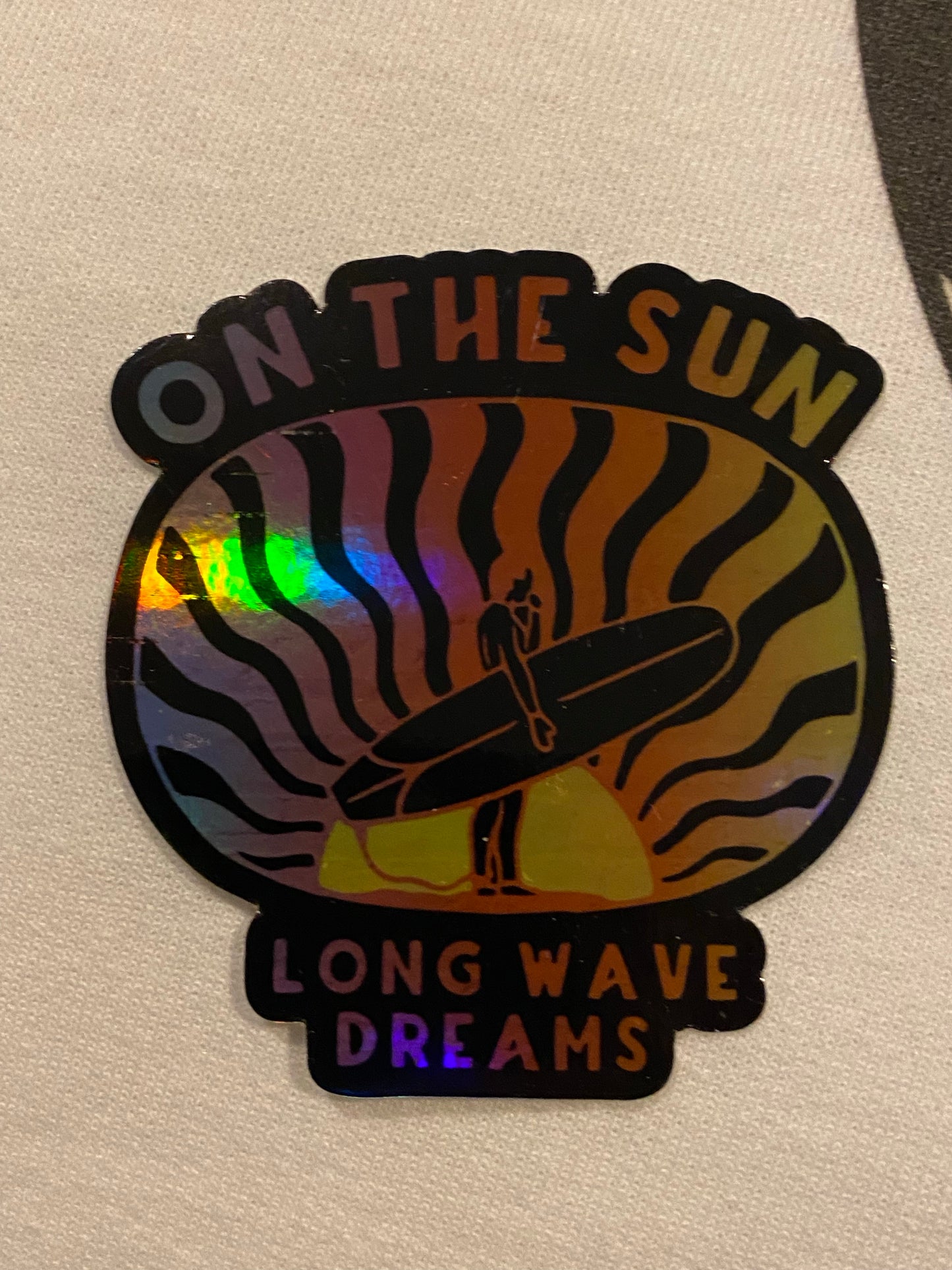 On the Sun - holographic surf sun sticker long wave dreams skull sticker