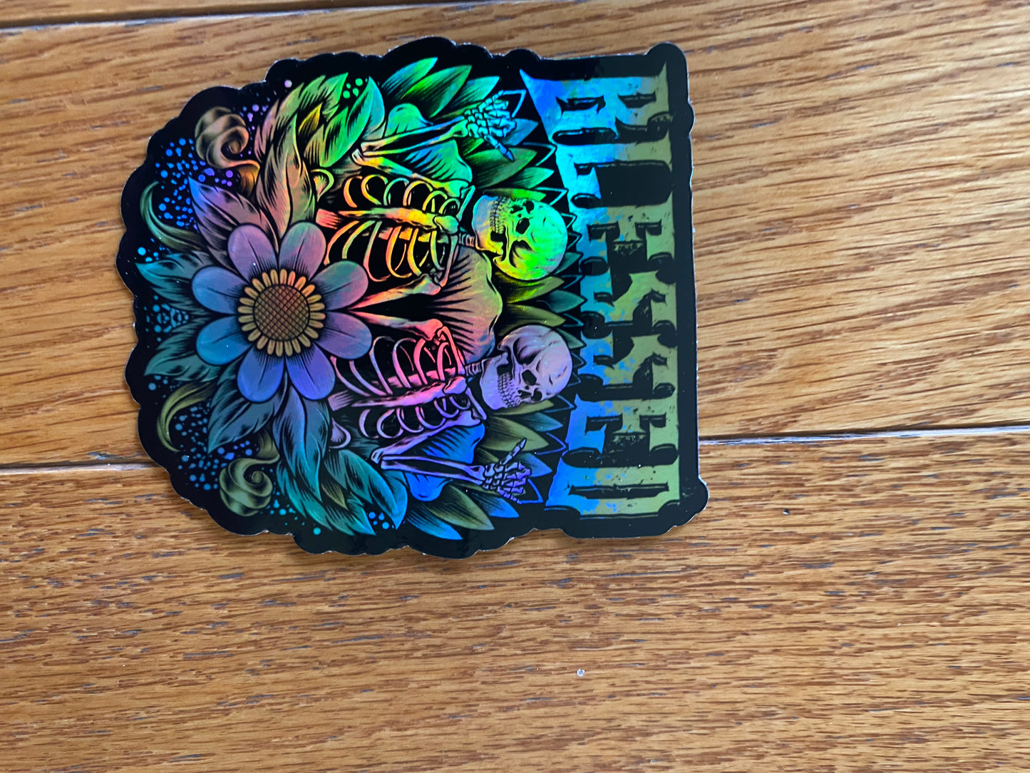 Blessed holographic skulls snd flowers - 3x3 vinyl stickers