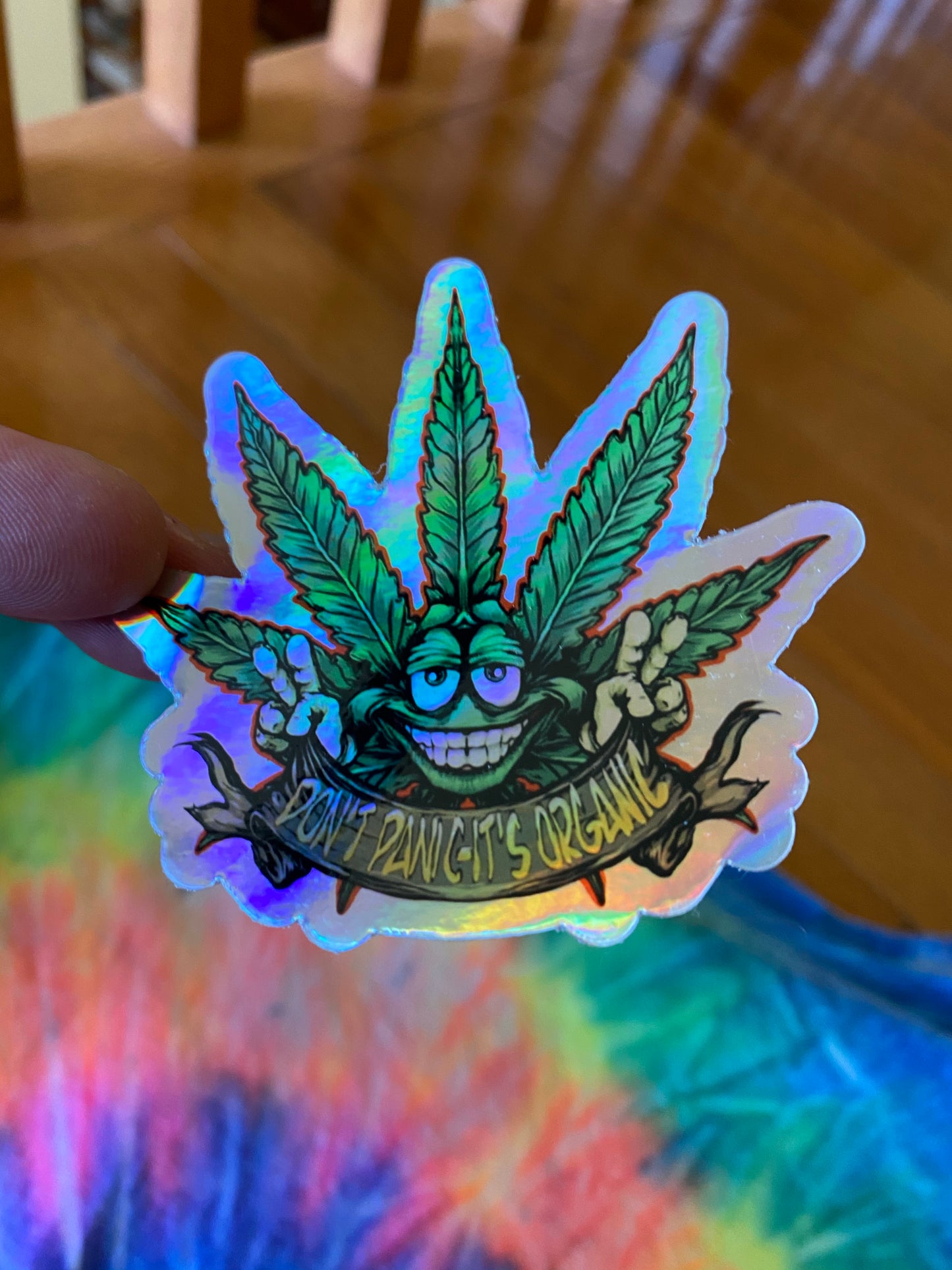 Holographic Don’t panic it’s organic sticker - high times purple haze