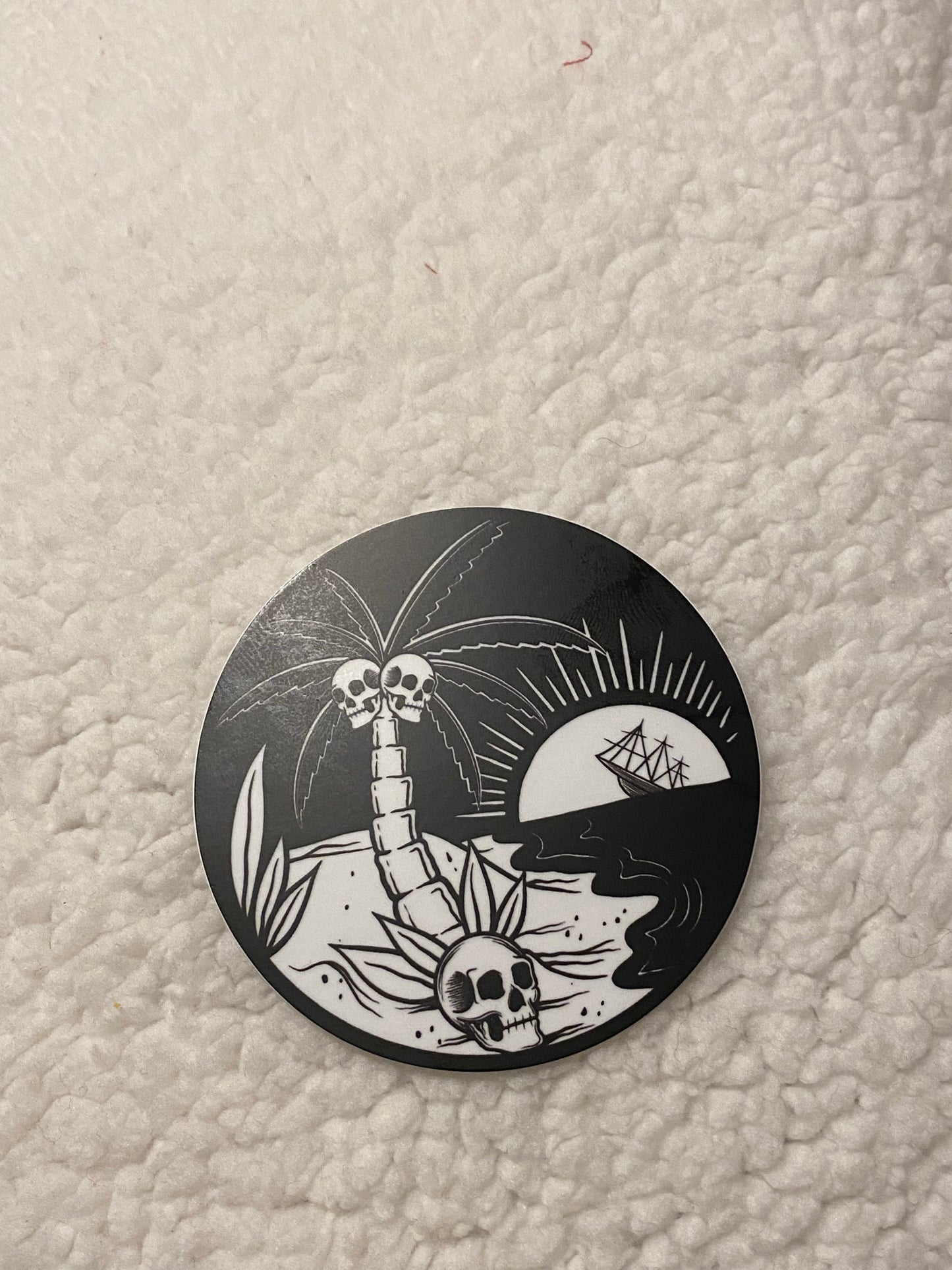 Skull palm trees  surfing sticker - Huntington Beach California Malibu New Jersey