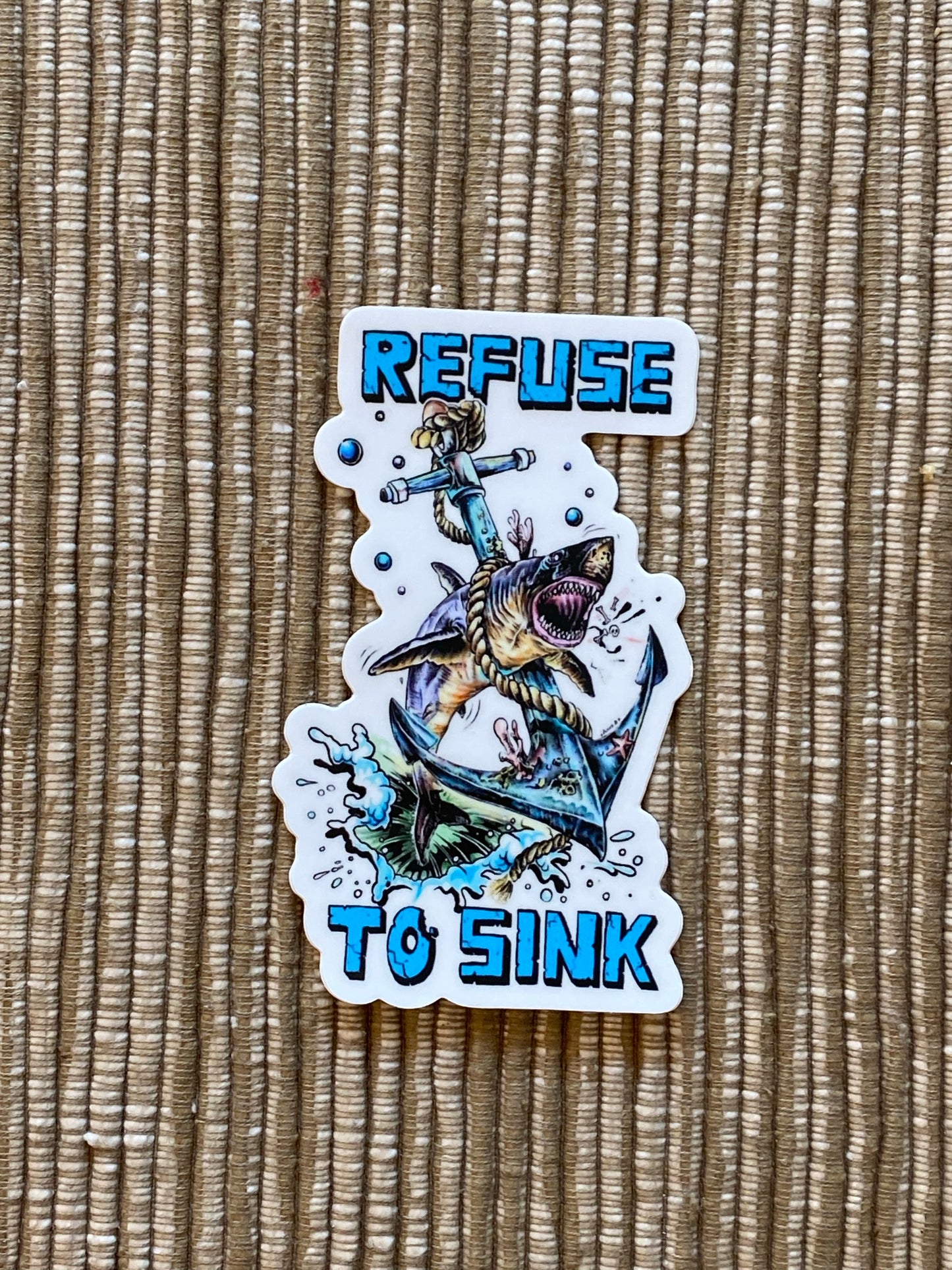 Refuse to Sink great white shark snd anchor vinyl sticker - Shark Week