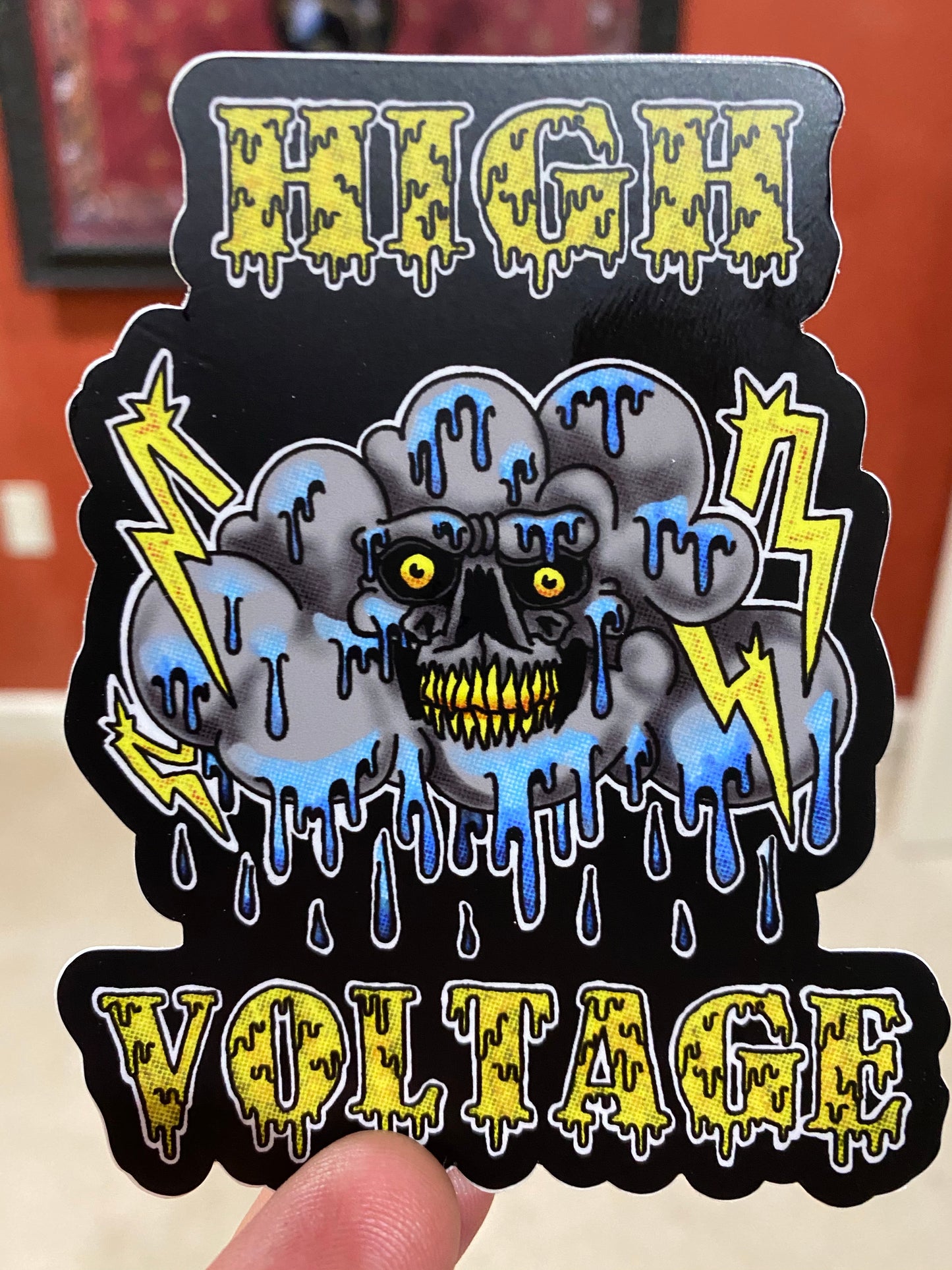 High voltage drip skull sticker lighting thunder cloud sticker