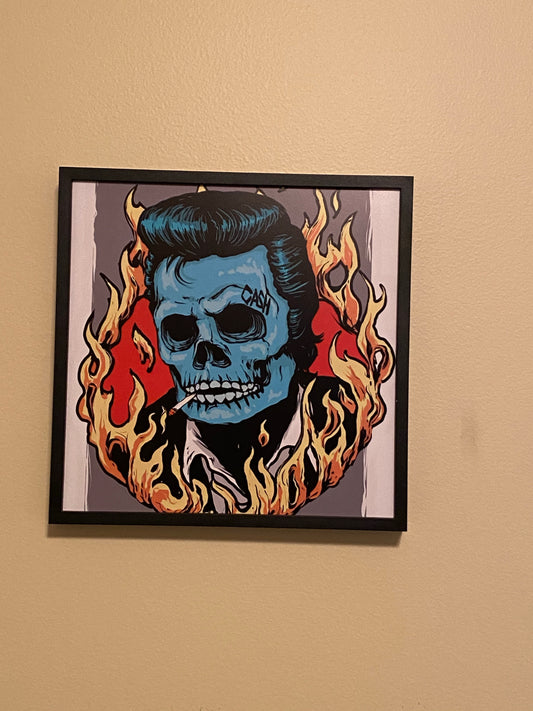 The man in black skull sticker with cigarette print - ring of fire cash the man in black