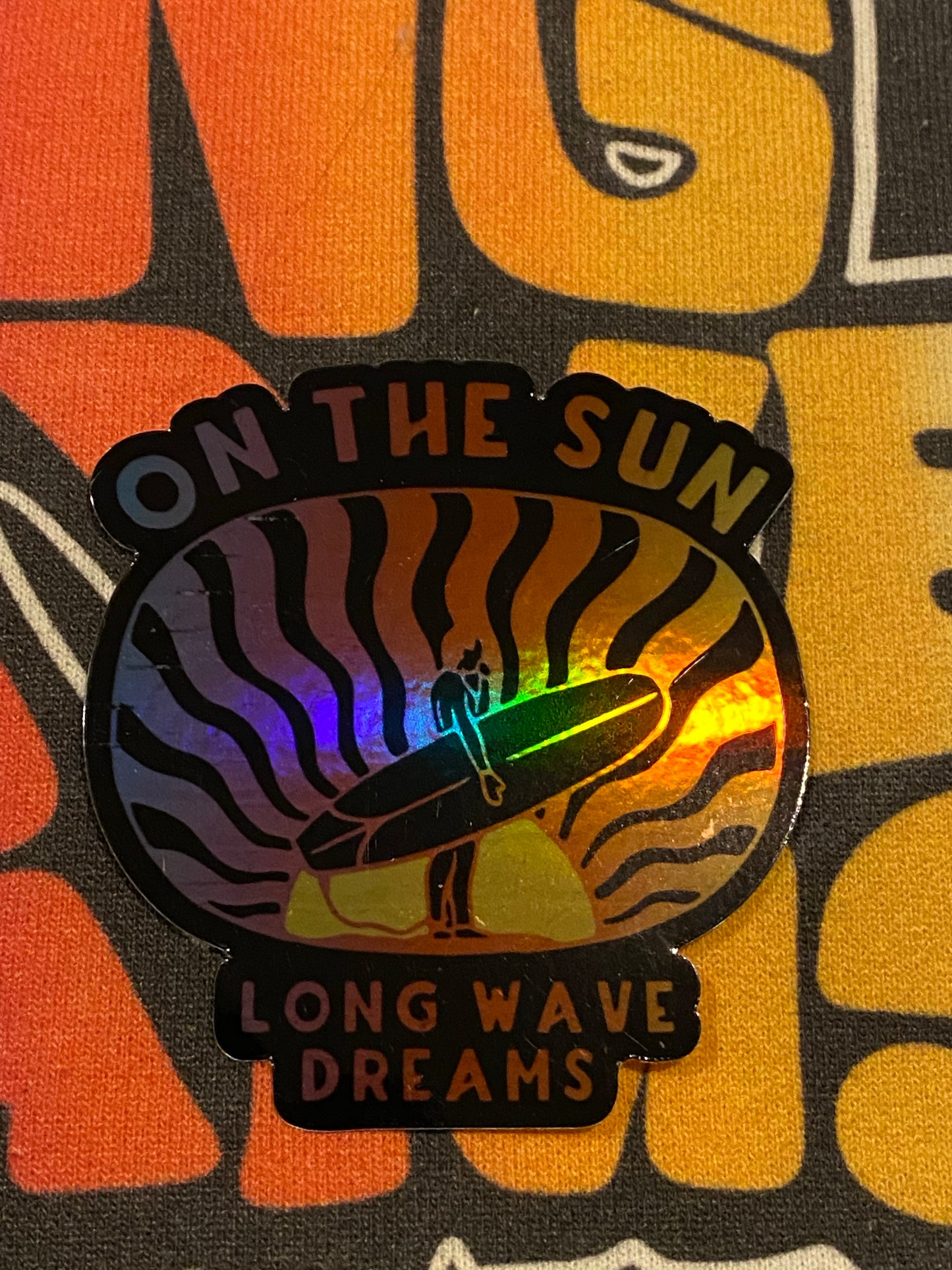 On the Sun - holographic surf sun sticker long wave dreams skull sticker