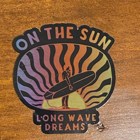 On the Sun - holographic surf sun sticker long wave dreams skull sticker