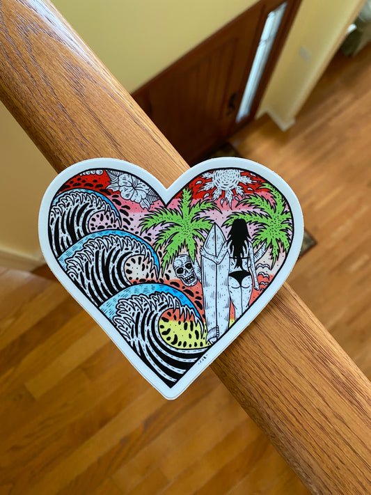 Surf wave XL Heart sticker - surf local local shop local