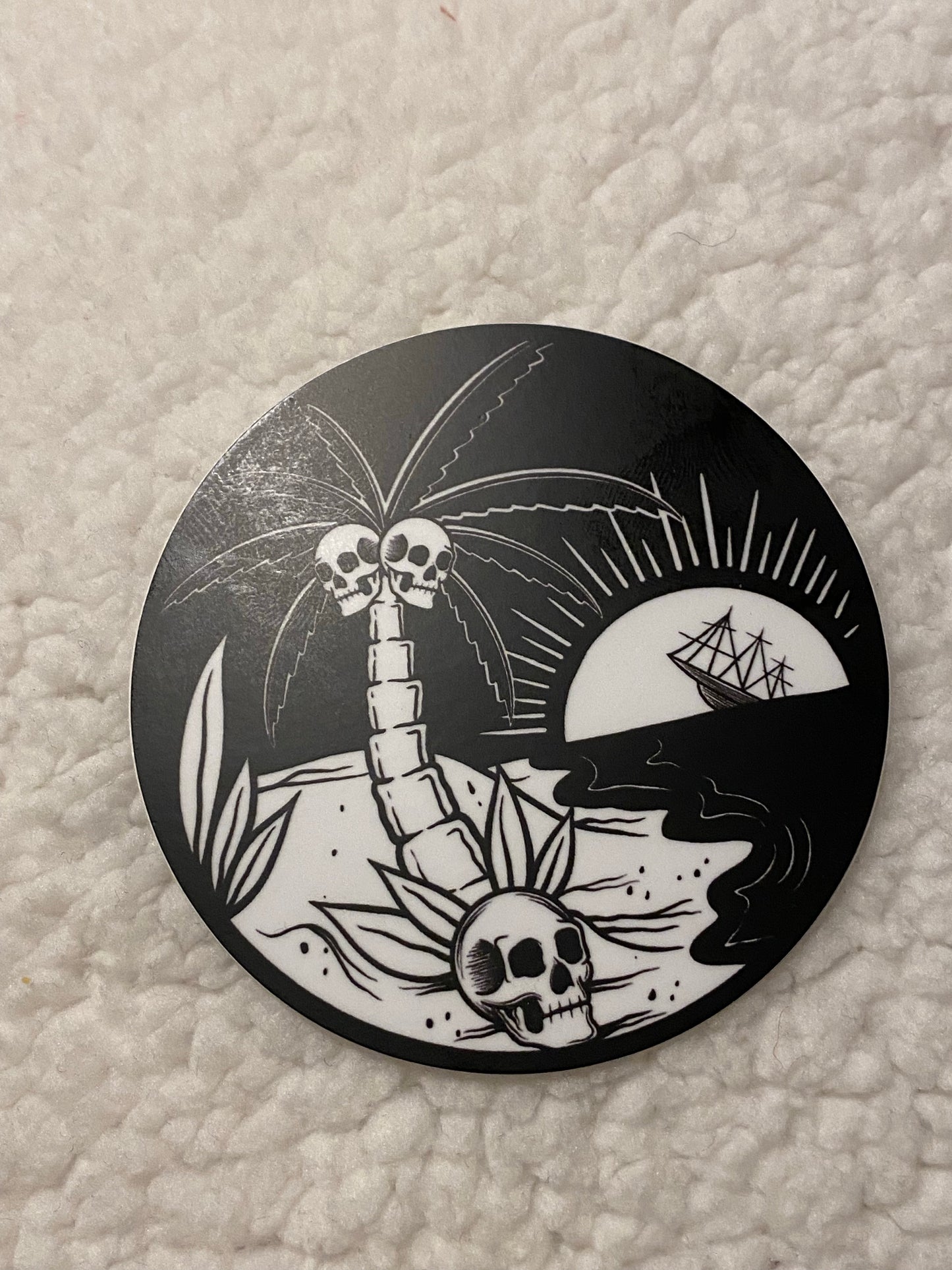 Skull palm trees  surfing sticker - Huntington Beach California Malibu New Jersey