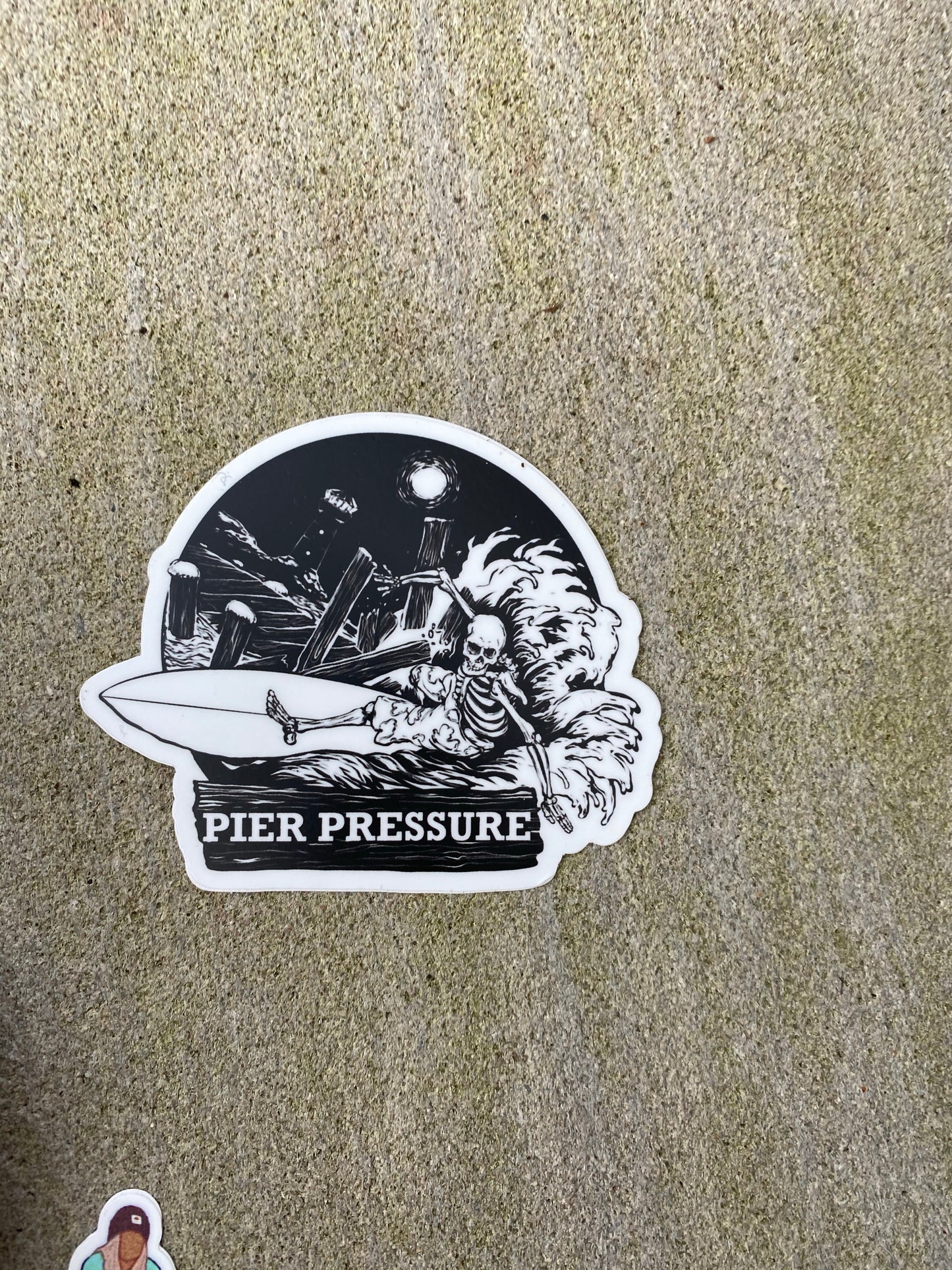 Pier pressure B&W  surfing sticker - Huntington Beach California Malibu New Jersey