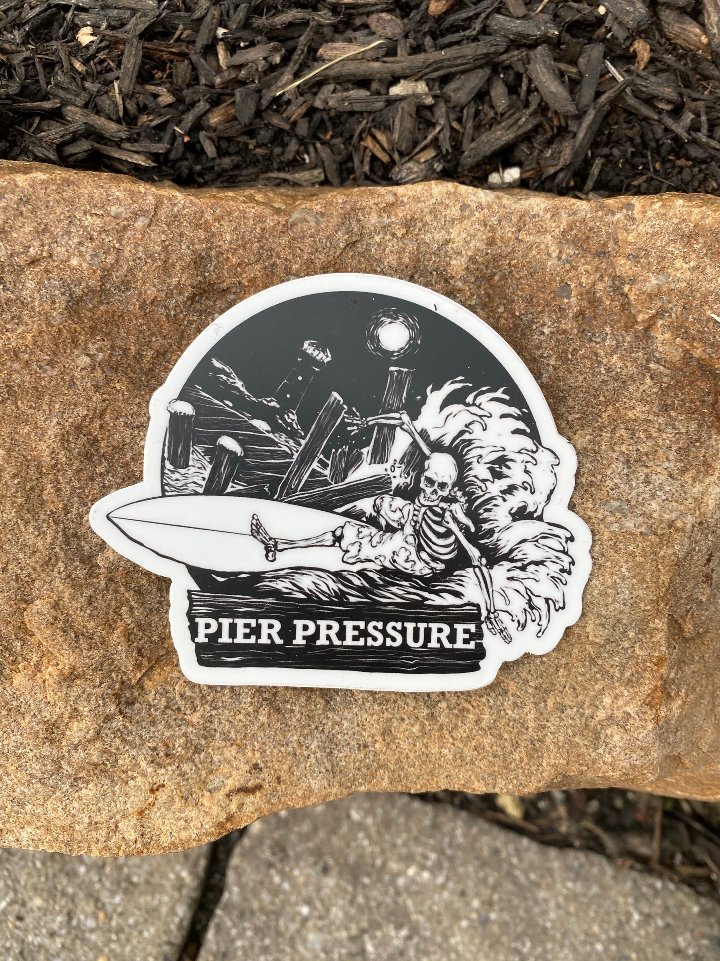 Pier pressure B&W  surfing sticker - Huntington Beach California Malibu New Jersey