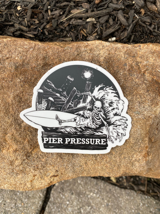 Pier pressure B&W  surfing sticker - Huntington Beach California Malibu New Jersey