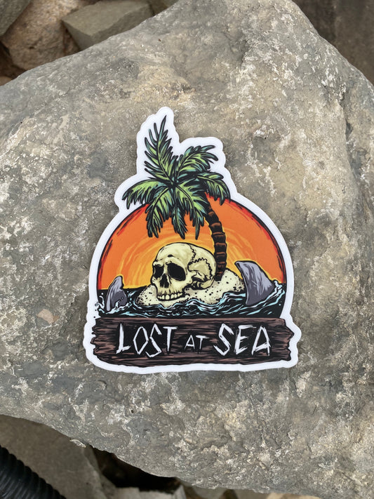 Lost at Sea sticker - skull shark drifting sun sea adventure