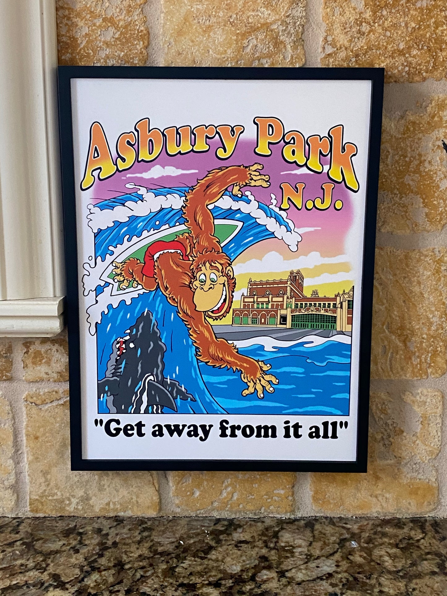 Asbury Park Steve Nazar original print 8x12 convention hall sharks “get away from it all” NJ jersey shore