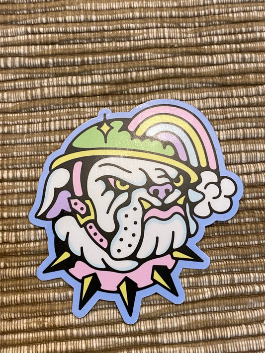 Cute tattoo art Bulldog rainbow sticker 3.5 by 3.5 tattoo art bulldog stickers