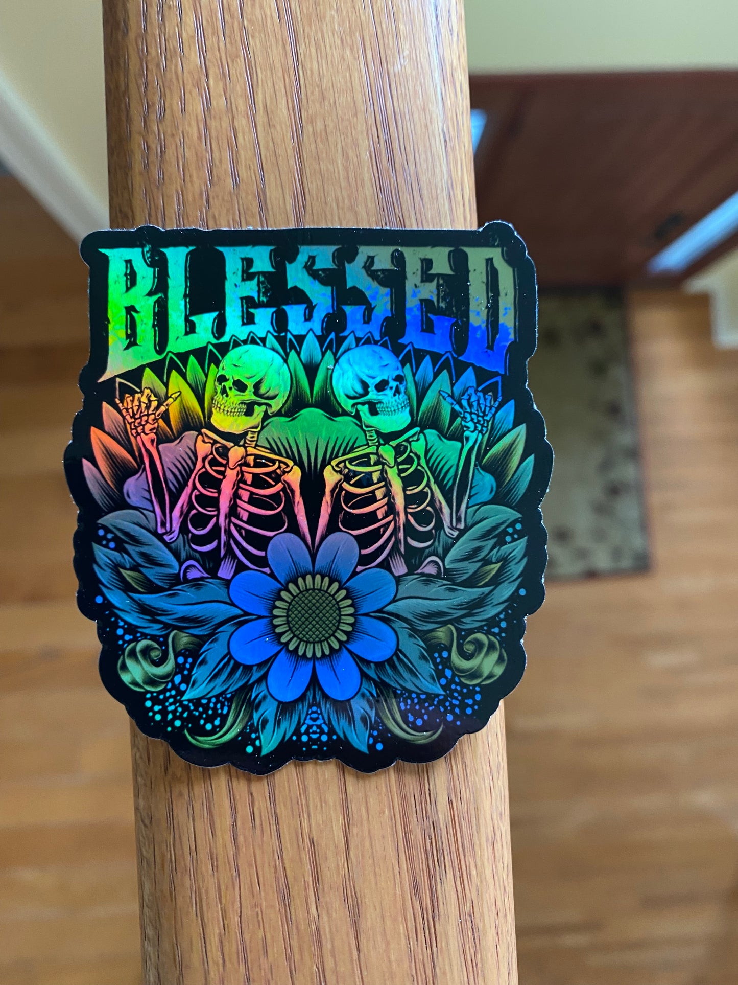 Blessed holographic skulls snd flowers - 3x3 vinyl stickers