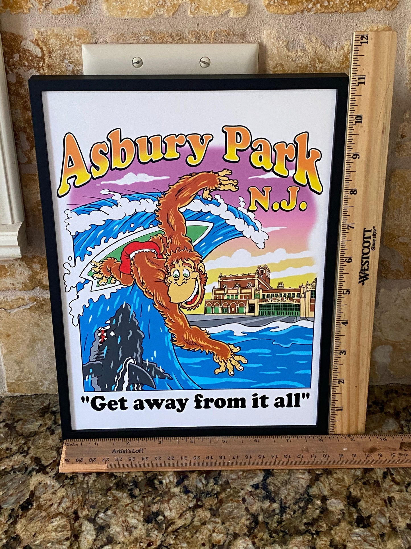 Asbury Park Steve Nazar original print 8x12 convention hall sharks “get away from it all” NJ jersey shore