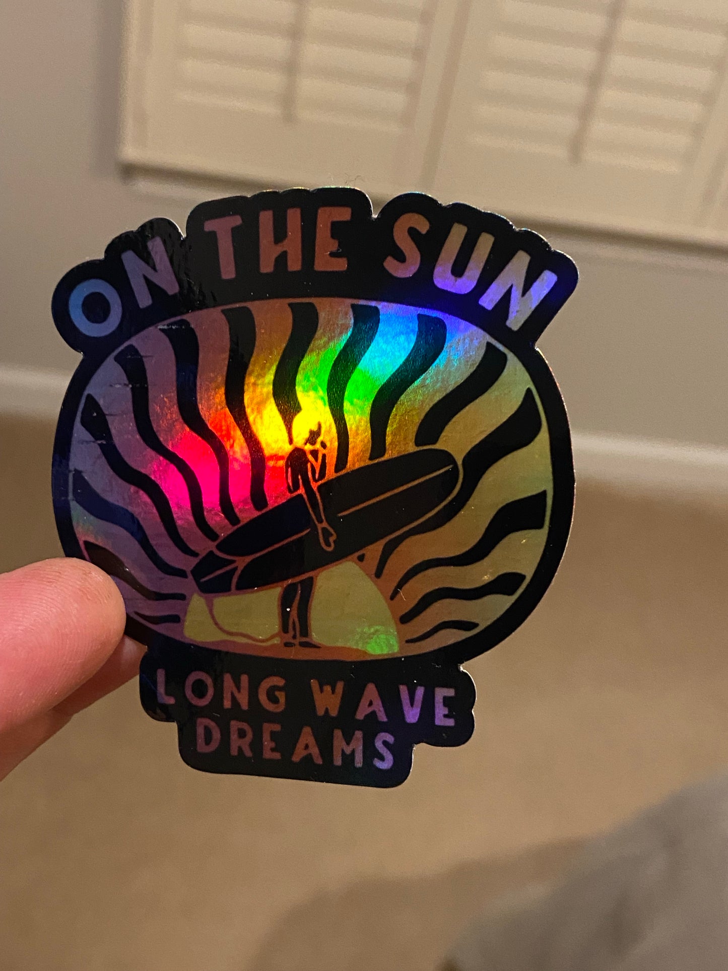 On the Sun - holographic surf sun sticker long wave dreams skull sticker