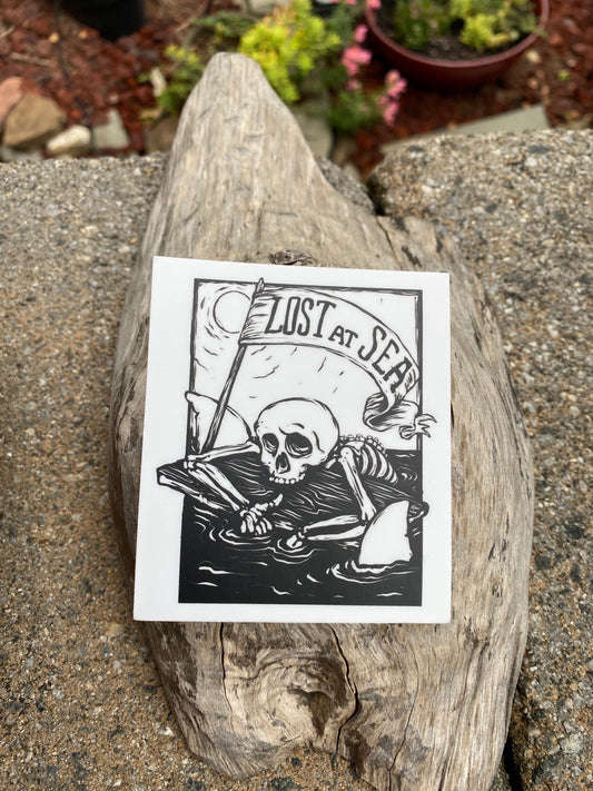 Lost at Sea sticker - skull shark drifting sun sea adventure