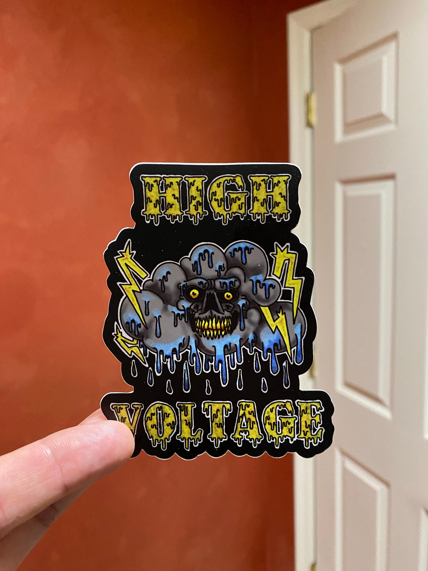 High voltage drip skull sticker lighting thunder cloud sticker